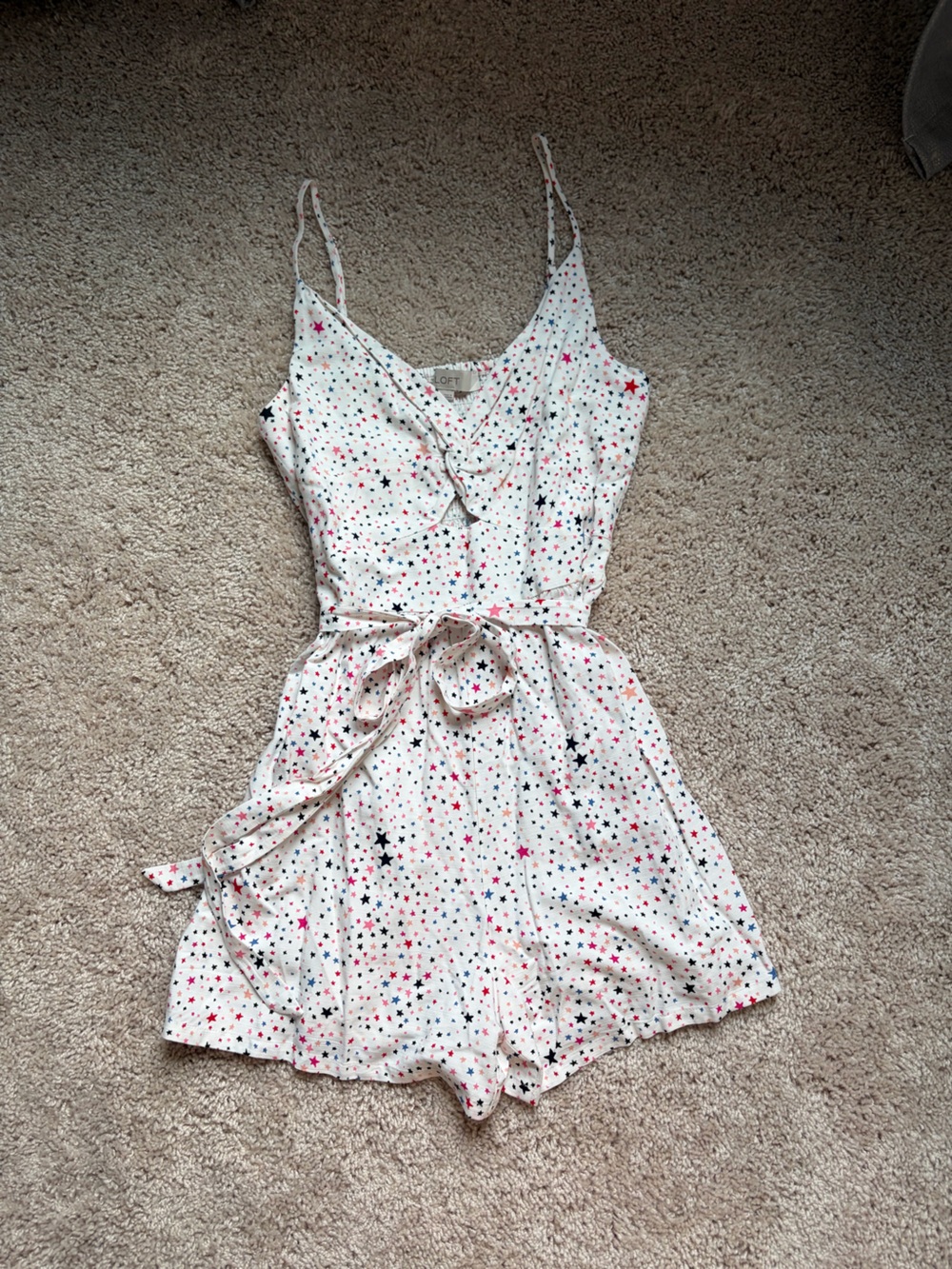 LOFT White Star-Print Twist-Front Dress